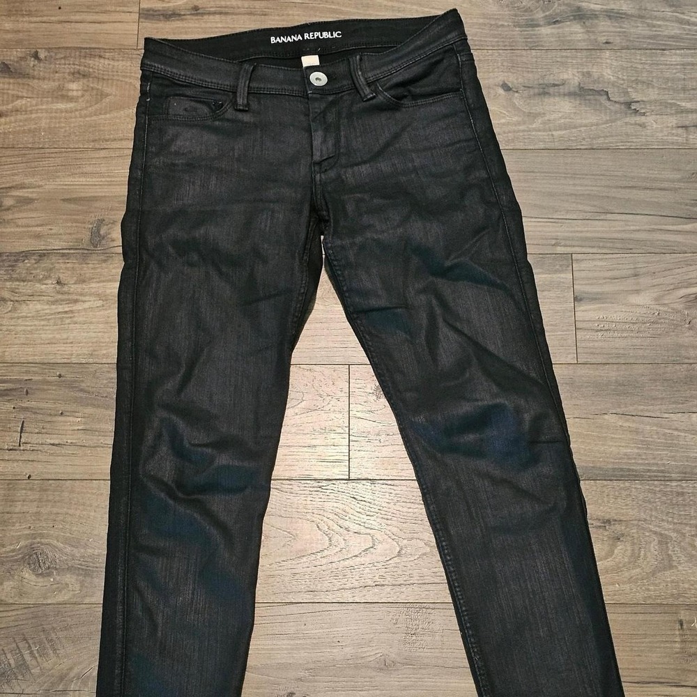 Banana Republic Womens Black Coated Skinny Jeans Size 26 Low Rise Denim
